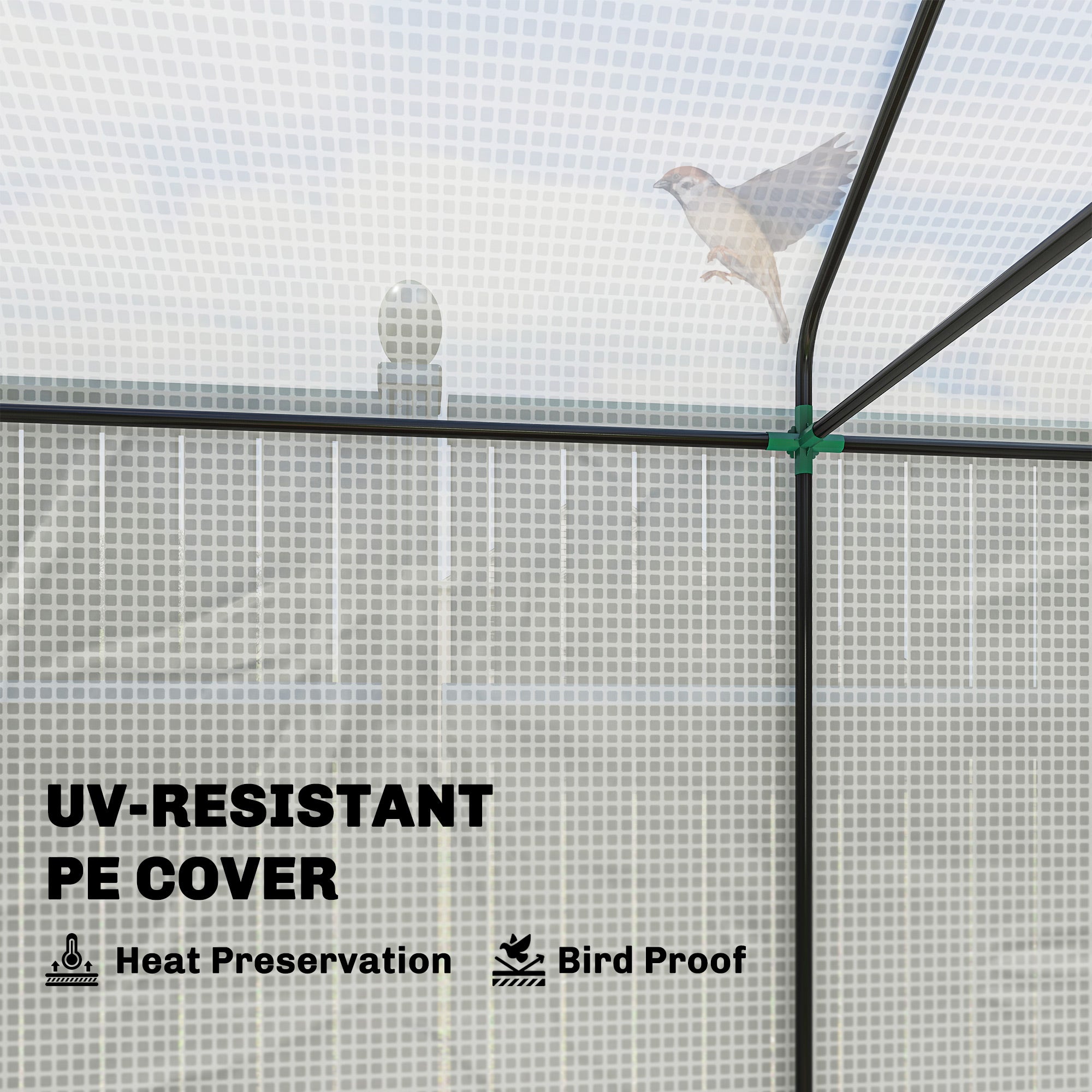 Outsunny Walk-in Greenhouse, Outdoor Tomato Greenhouse with Roll-up Door and Mesh Windows, PE Cover, 200 x 140 x 200cm, White