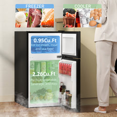 HOMCOM 88L Under Counter Fridge Freezer, Small Refrigerator with 5-Setting, 3 Star Freezer Rating, Black