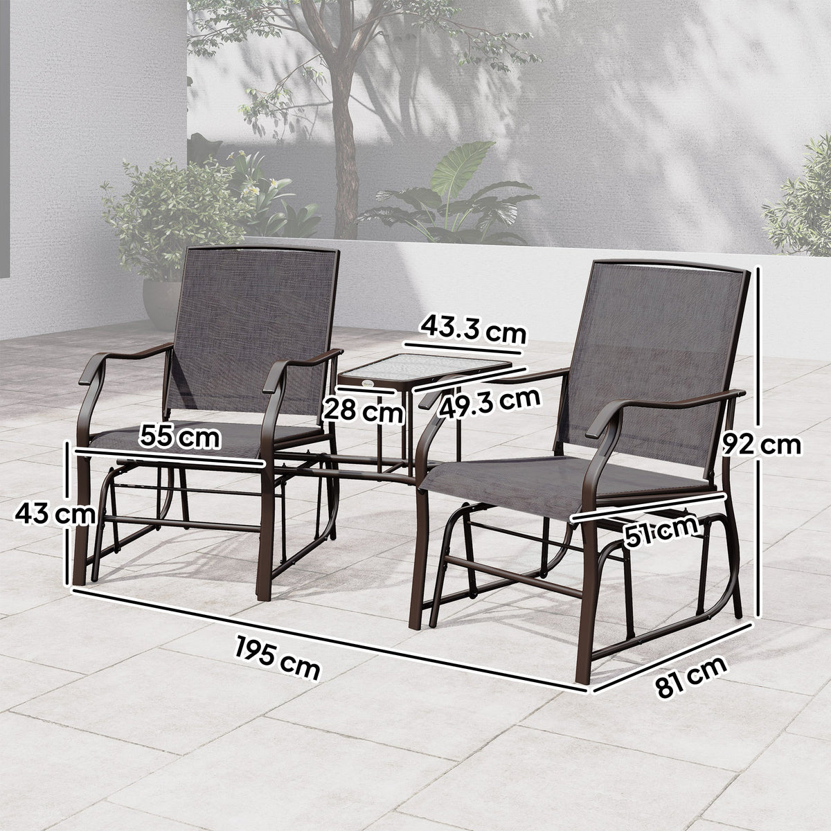 Outsunny Gliding Jack and Jill Seat, with Glass-Top Table - Brown/Grey