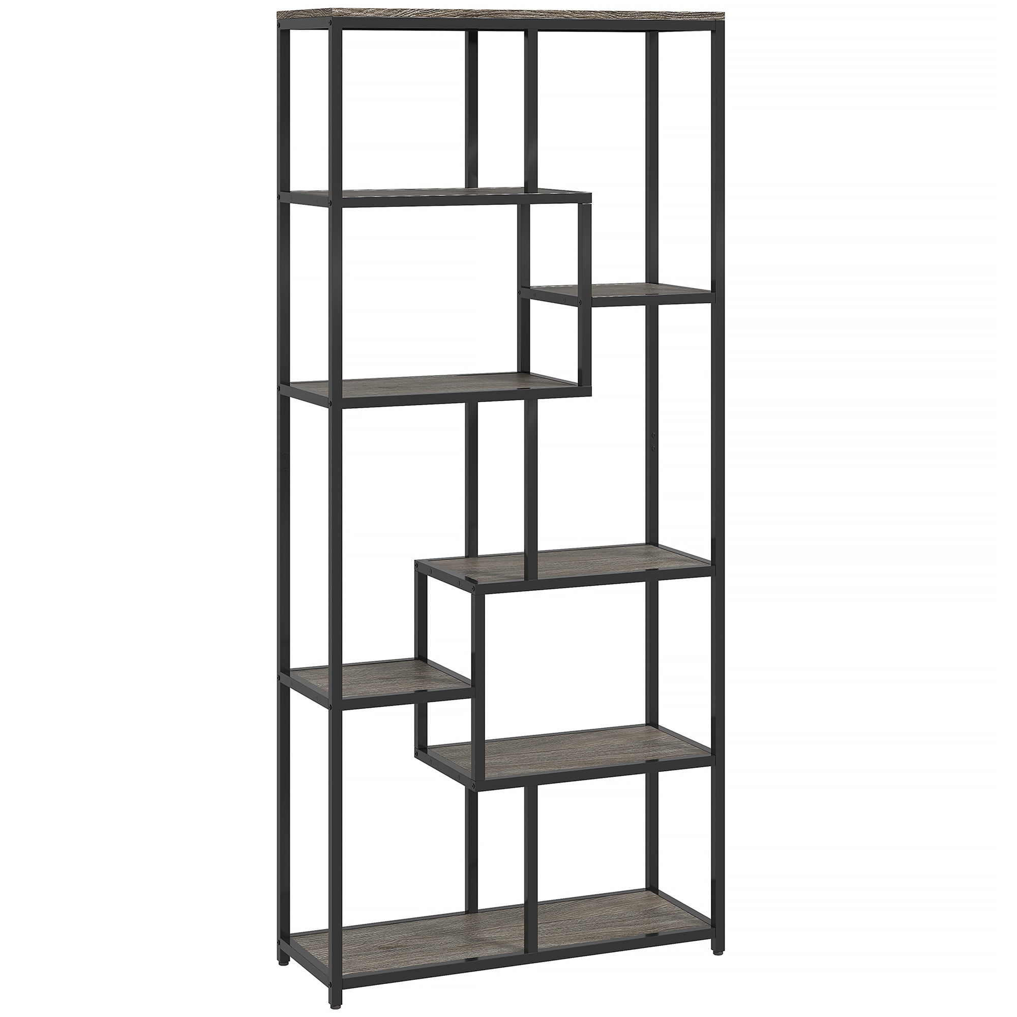 HOMCOM Seven-Tier Geometric Bookcase - Grey/Black