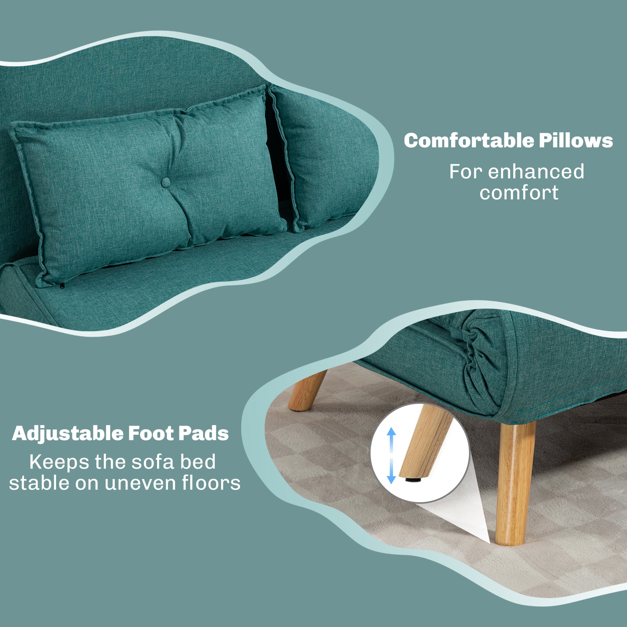 HOMCOM Two-Seater Linen-Look Sofa Bed - Green