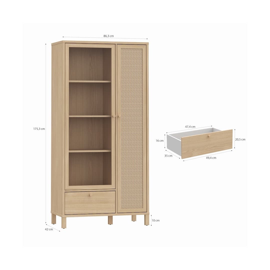 Skelbit Tall Display Cabinet 86cm in Oak Elegant, image 7