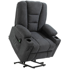 HOMCOM Electric Riser Recliner Armchairi1/4OE Oversized Chair with Cup Holder & Side Pockets for Elderly in Living Room, Charcoal Grey