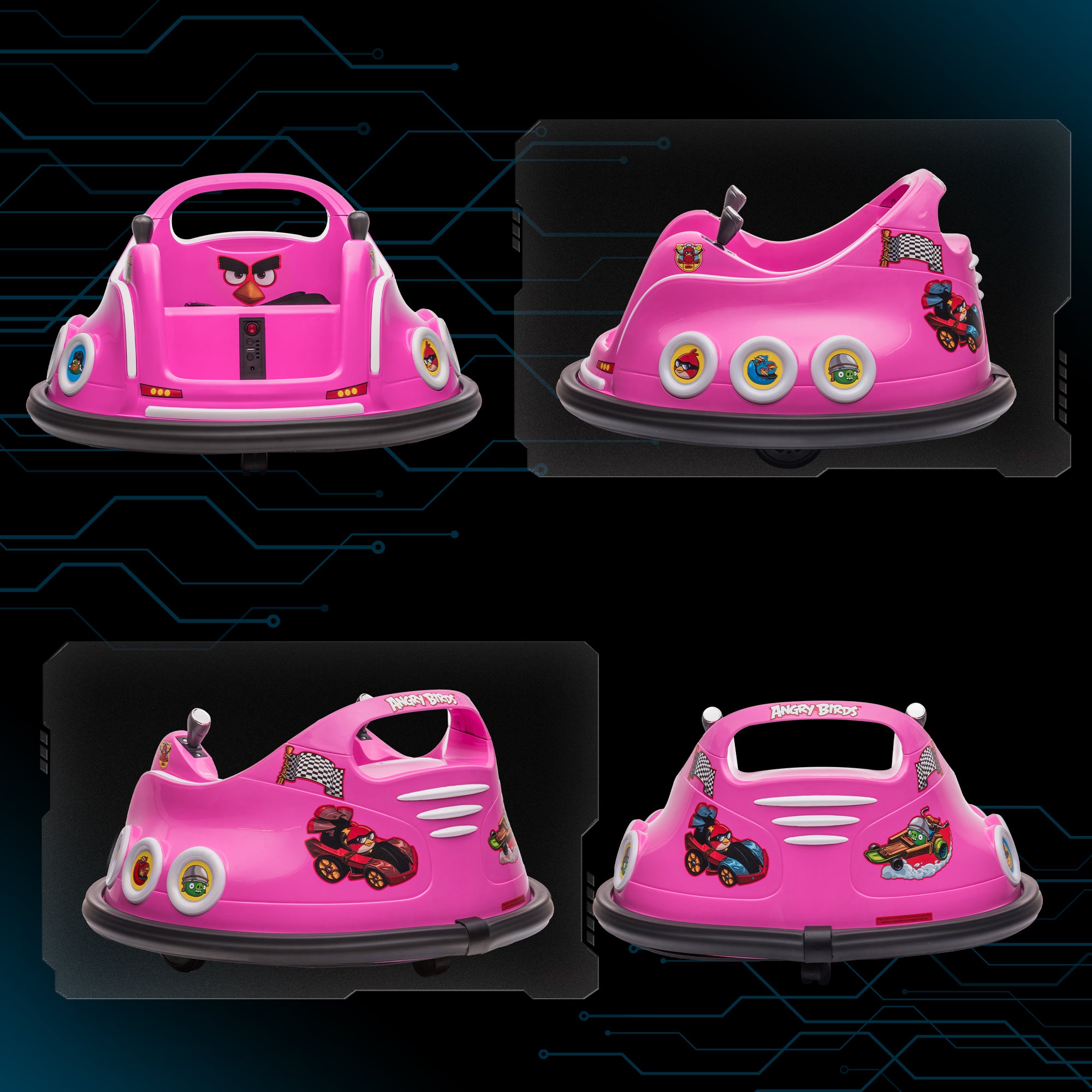 AIYAPLAY Angry Bird Licensed Waltzer Car, 12V Kids Bumper Car w/ Joysticks, Remote, Music LED Lights, Pink