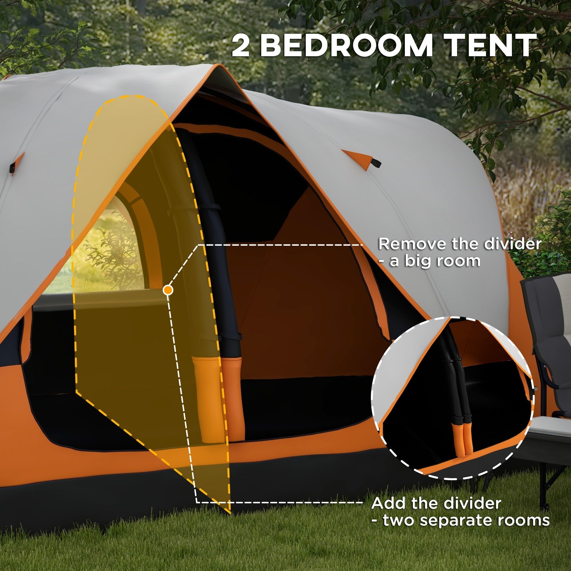 Outsunny 2 Bedroom Tent Six-man Seates Family Camping for Outdoor Adventure, Orange