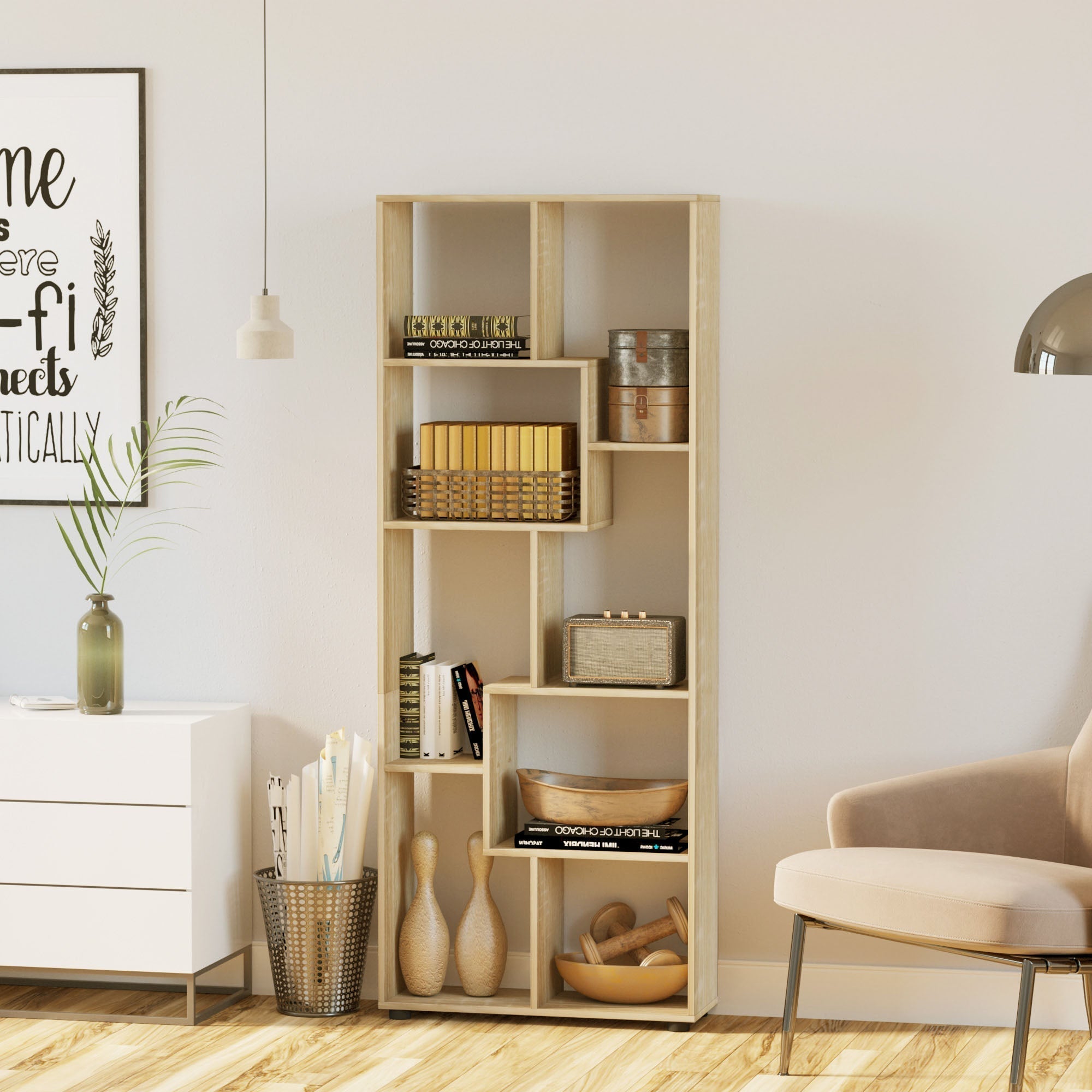 HOMCOM 8-Cube Bookcase, Tall Display Shelf, Standing Storage Rack for Study Room, Living Room, 70 x 24 x 178cm, Natural