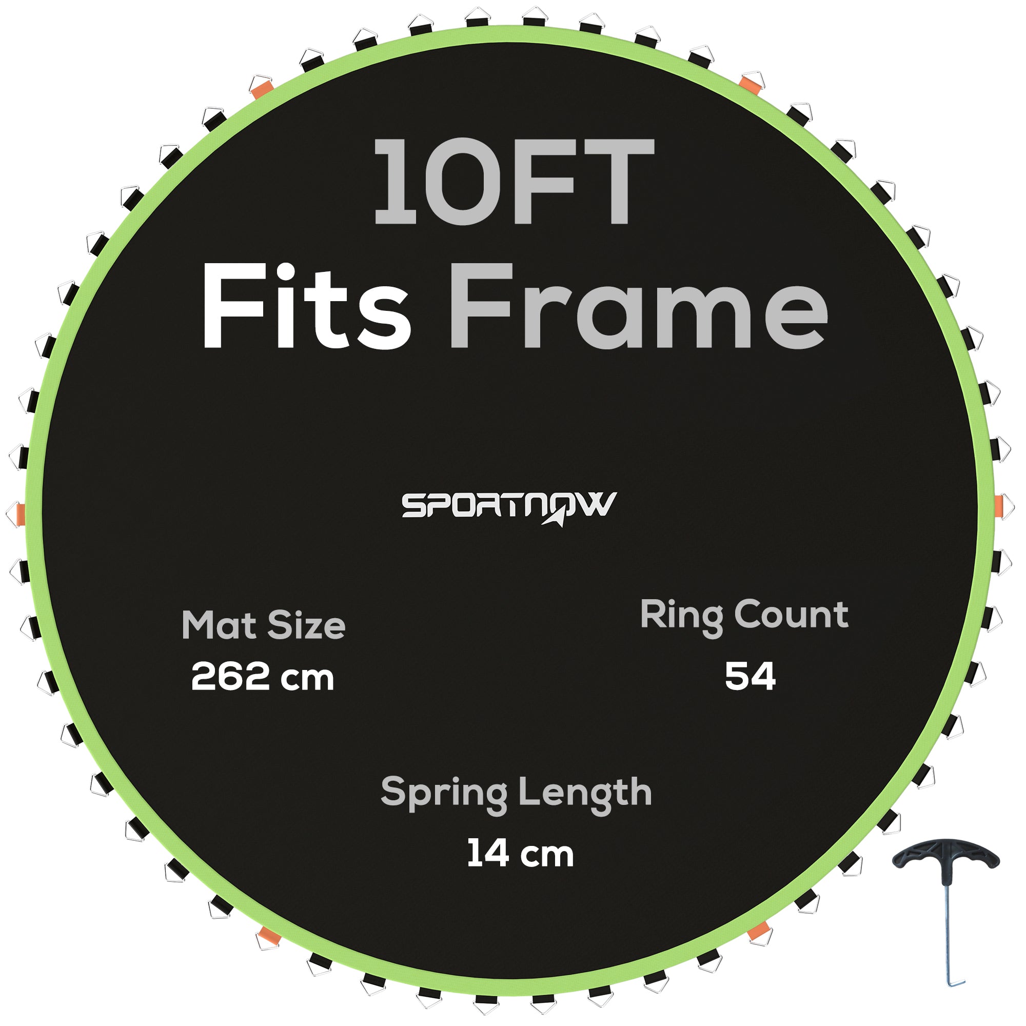 SPORTNOW Trampoline Replacement Mat with Spring Pull Tool, 54 V-Hooks, for 10ft Trampoline using 14cm Springs, Green
