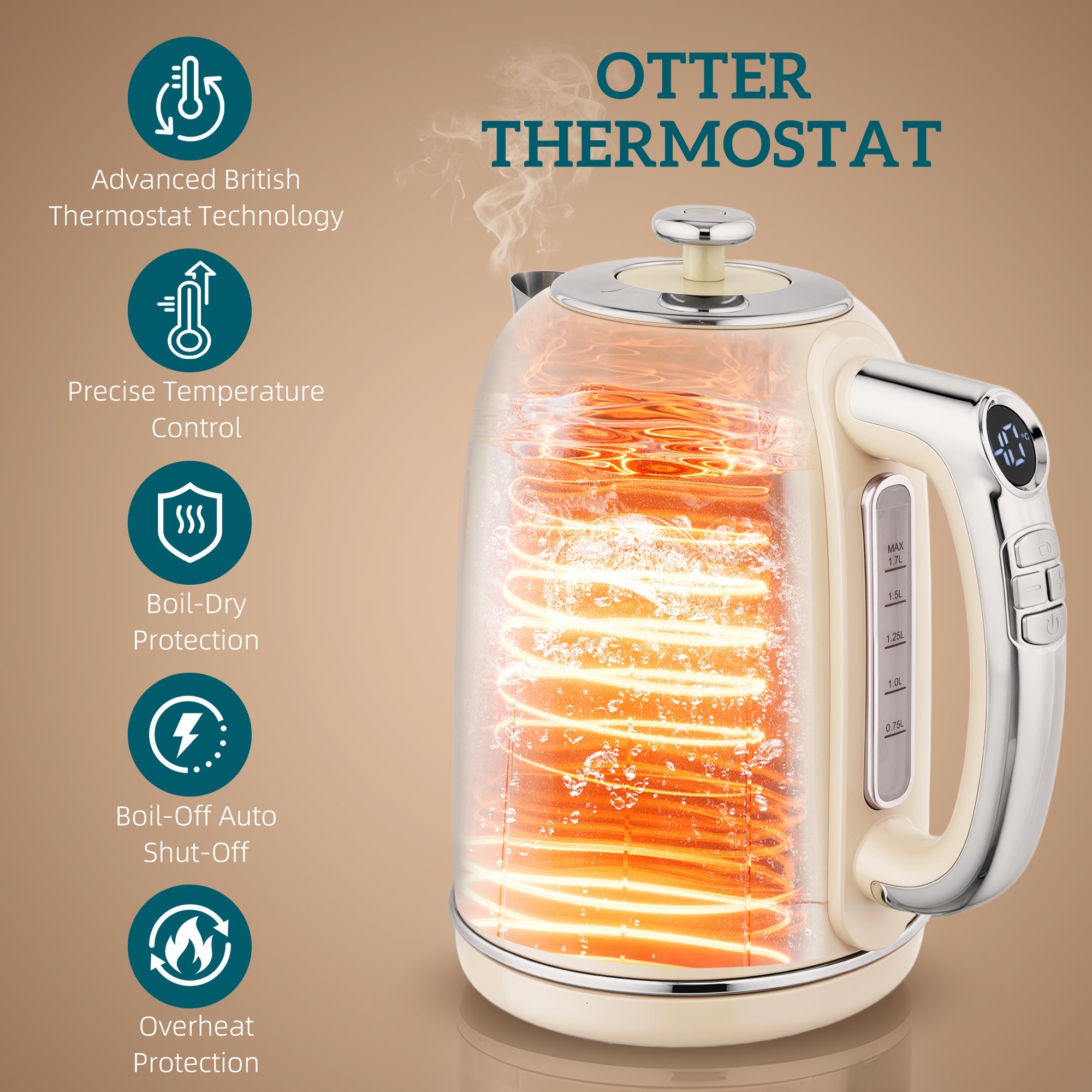 HOMCOM Polished Retro 40-100Â°C Kettle and Toaster Set - Cream
