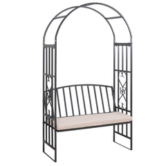 Outsunny Metal Frame Bench W/Arch, 114Lx60Wx206H cm-Grey