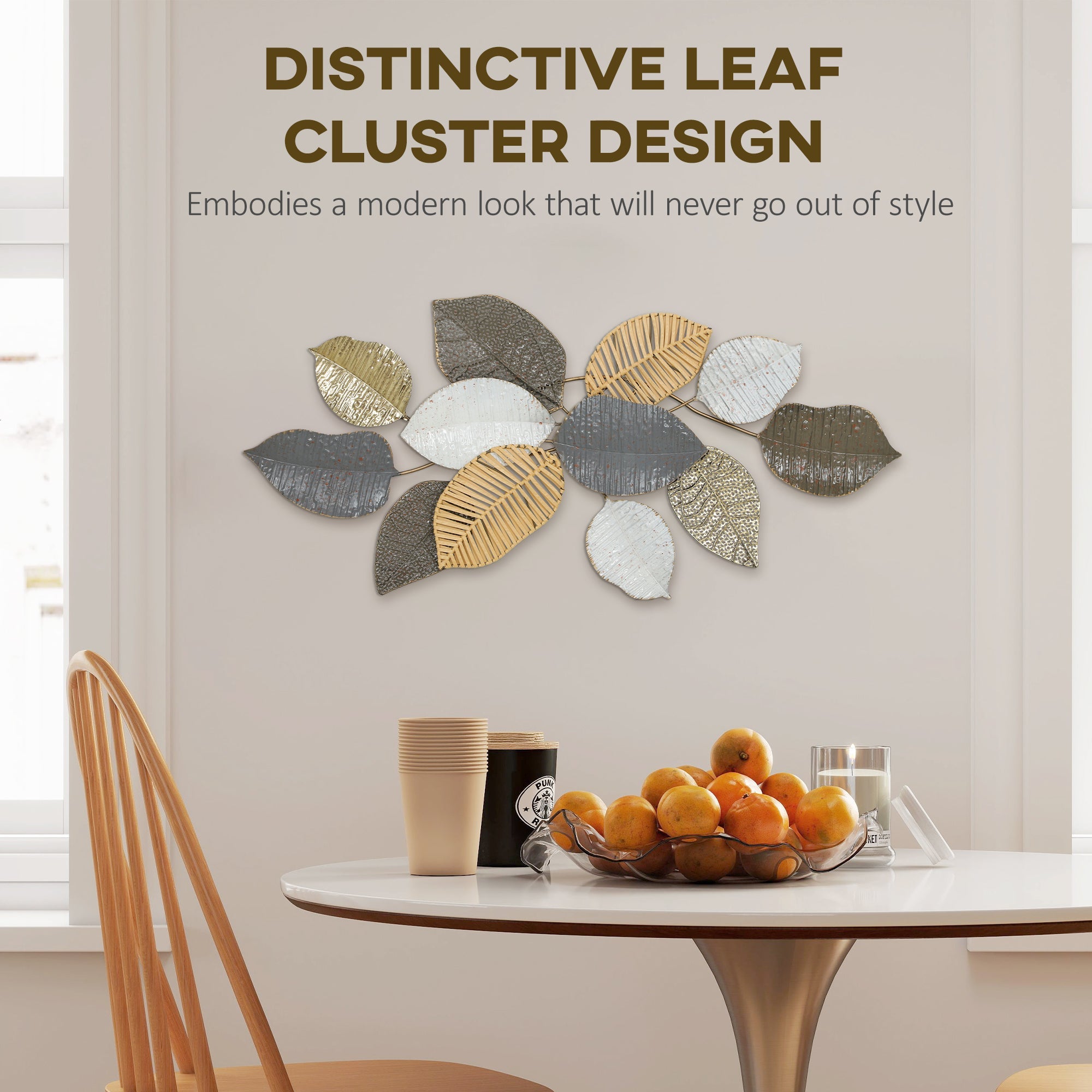 HOMCOM Metal Wall Art, Modern Hanging Wall Decor with Unique Leaf Design for Living Room Bedroom Entryway