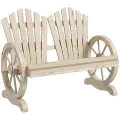 Outsunny Fir Wood Love Seats with Wheel-Shaped Armrests, Large Load-Bearing Chair, Natural Wood Finish