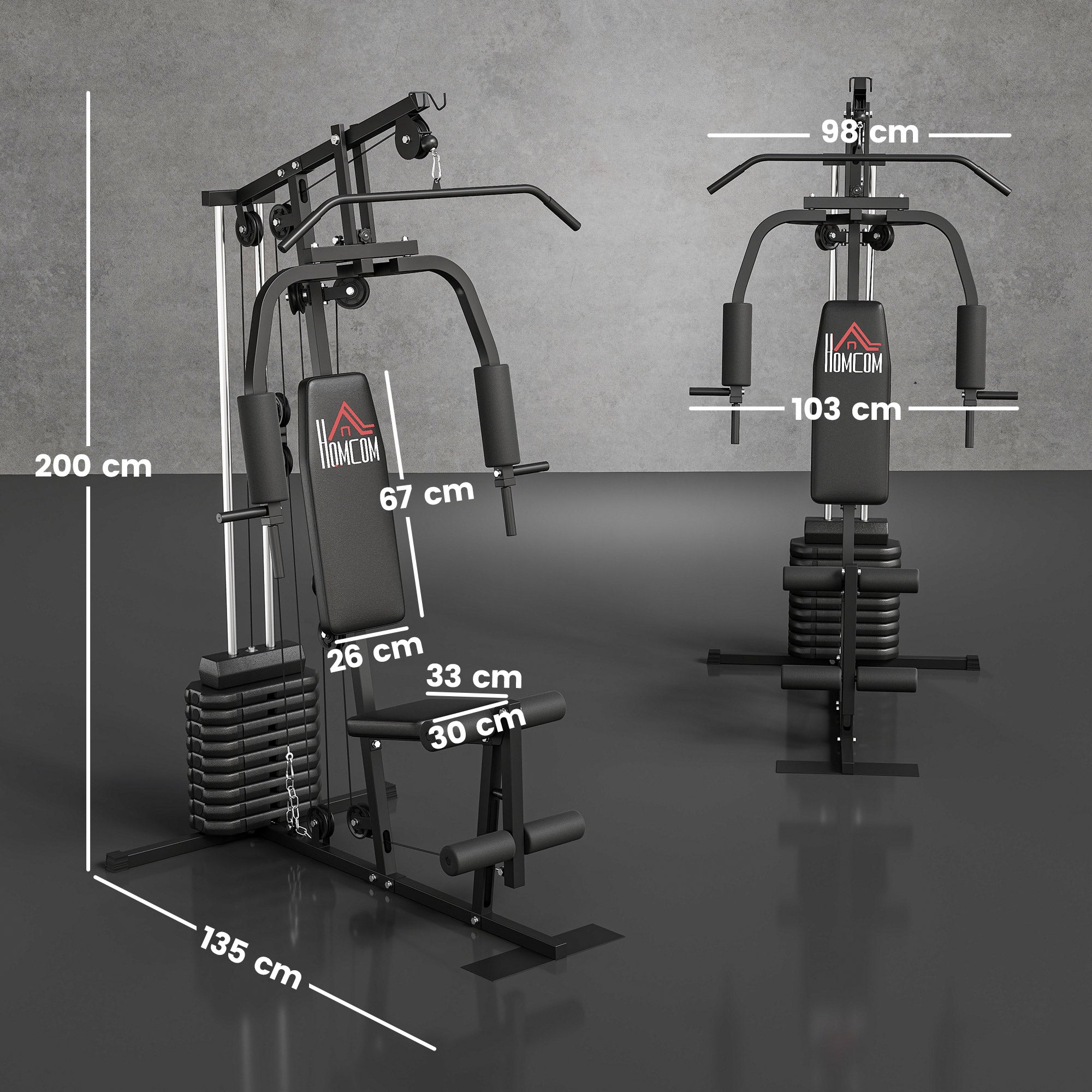 HOMCOM Multifunction Home Gym Machine, with 45kg Weight Stacks, for Strength Training
