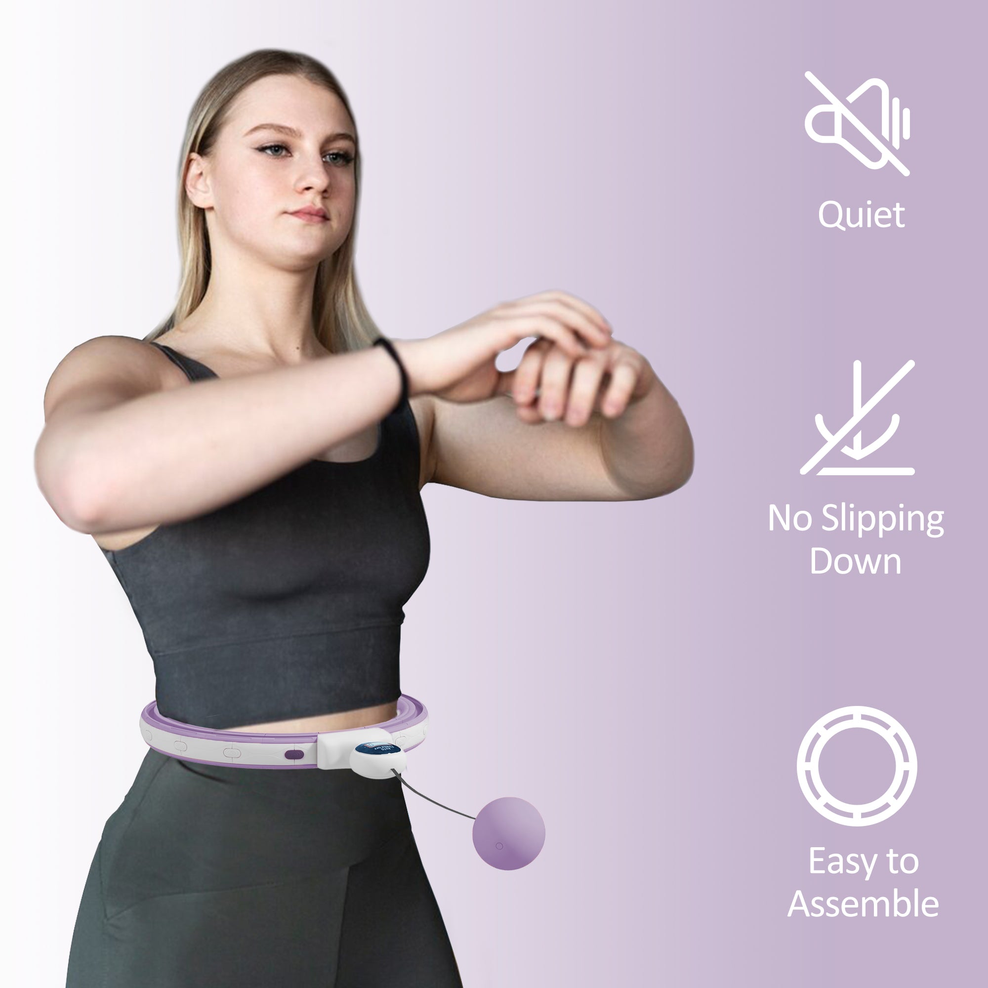 SPORTNOW Smart Weighted Hula Hoop, Massage Hula Ring w/ 16 Detachable Knots, 360√Ç¬∞ Auto-Rotating Ball, Digital Counter, Purple