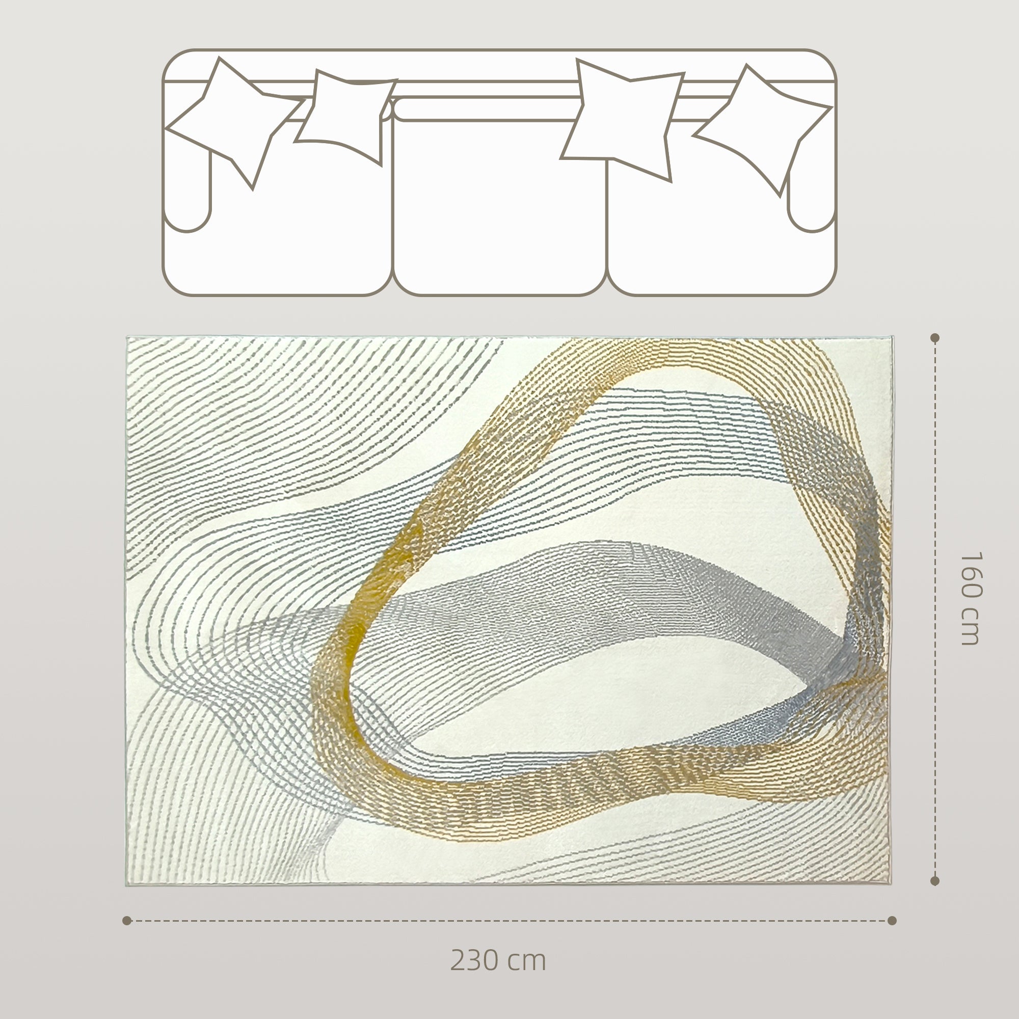 HOMCOM Modern Area Rug, Machine Washable Rug, Allergy-Friendly Floor Carpet for Living Room, Bedroom, Dining Room, Home Office, 230 x 160 cm, Cream White