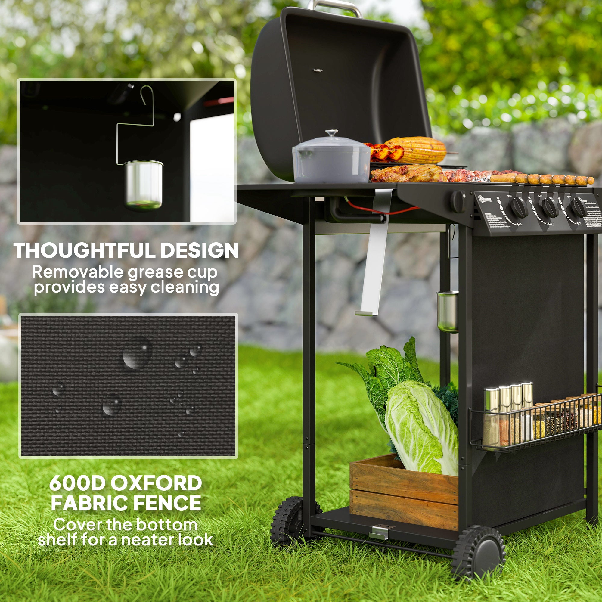 Outsunny Four Burner Gas Grill BBQ - Black