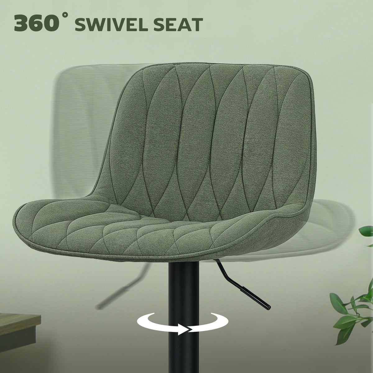 HOMCOM Breakfast Bar Stools Set of 2 Linen upholstery 60-80cm Adjustable Height - Green