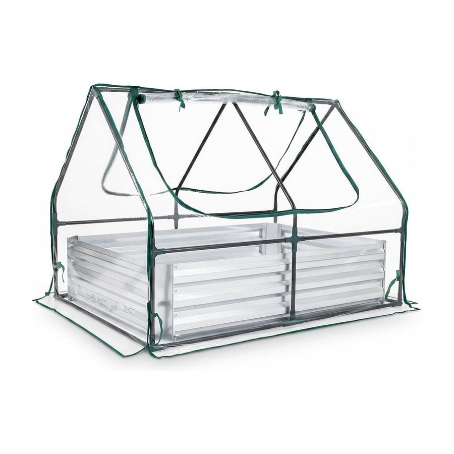 Raised Garden Bed with 2 Large Screen Windows for Flowers Vegetables-Silver