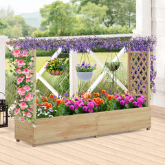 Raised Garden Bed with 2-Sided Trellis and Hanging Roof-Natural