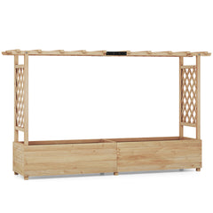 Raised Garden Bed with 2-Sided Trellis and Hanging Roof-Natural