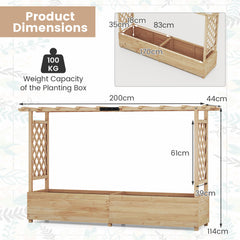 Raised Garden Bed with 2-Sided Trellis and Hanging Roof-Natural