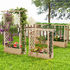 Raised Garden Bed with 2-Sided Trellis and Hanging Roof-Natural
