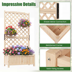 Raised Garden Bed with Trellis Wood Planter Box with Diamond Lattice Trellis-Natural