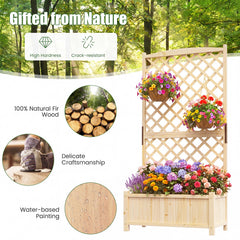 Raised Garden Bed with Trellis Wood Planter Box with Diamond Lattice Trellis-Natural