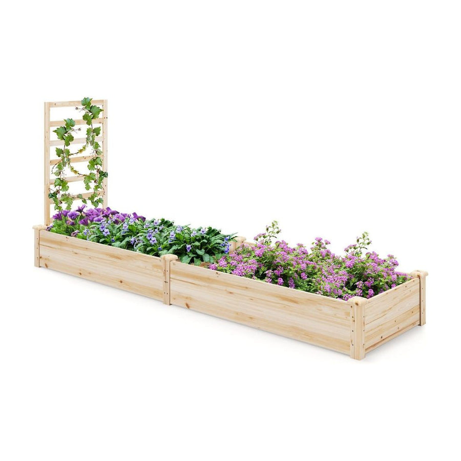 Raised Garden Bed with Planter Box and Trellis-Natural