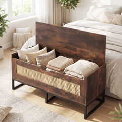 Rattan Storage Chest Wicker Shoe Bench with Padded Seat-Rustic Brown