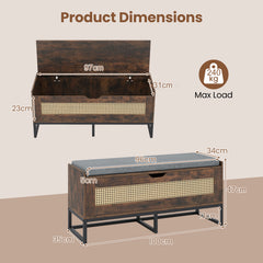 Rattan Storage Chest Wicker Shoe Bench with Padded Seat-Rustic Brown