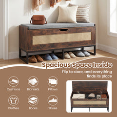 Rattan Storage Chest Wicker Shoe Bench with Padded Seat-Rustic Brown