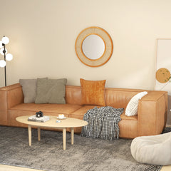 Rattan Round Wall Mirror with Aluminum Glass and Metal Hook -Natural