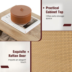 2-in-1 Rattan Shoe Cabinet with Bench and 3 Adjustable Shelves-Natural