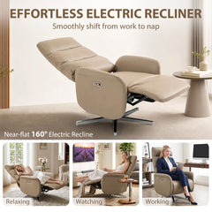 HOMCOM Power Recliner Chair, Swivel Electric Reclining Chair with Type C+USB, Recliner Armchair with Footrest, Brown