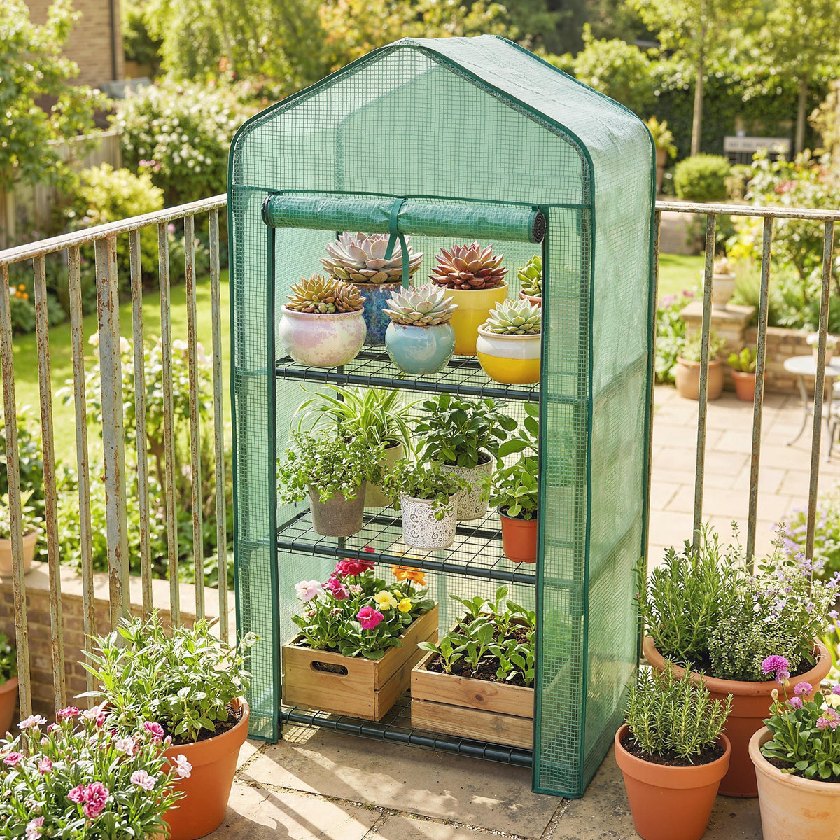 Outsunny Three-Tier Mini Greenhouse - Green