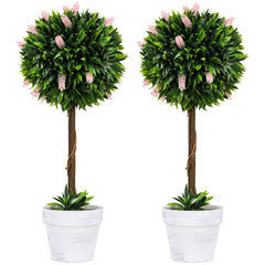 HOMCOM Set of 2 Decorative Artificial Plants Ball Trees with Flower for Home Indoor Outdoor Decor, 60cm,Pink