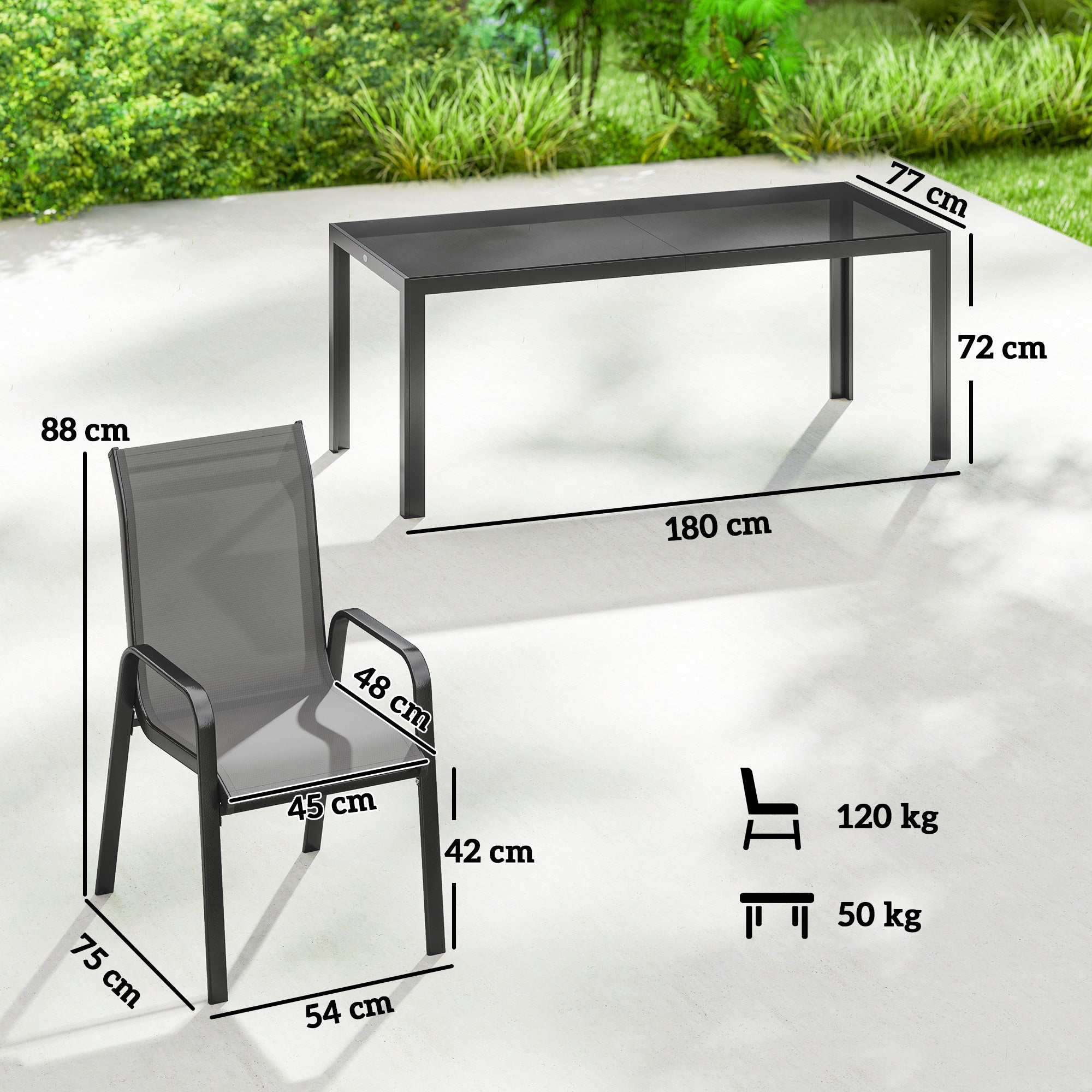 Outsunny 9 Pieces Garden Dining Set, Outdoor Table and Chairs Set for 8, Garden Furniture Set with Tempered Glass Top, Dark Grey
