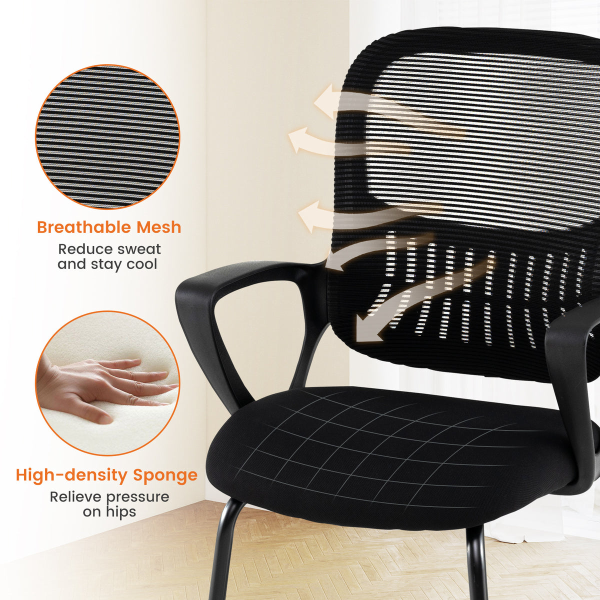 Reception Chairs Set of 2 with Breathable Mesh Back-Black