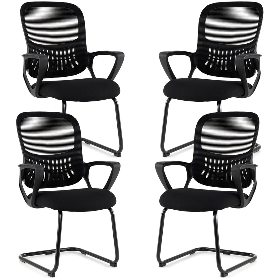 Reception Chairs Set of 4 with Breathable Mesh Back Storage-Black