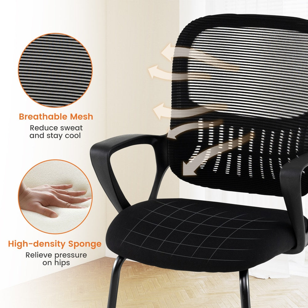 The office chairs highlighting the mesh backrest and cushioned seat pad