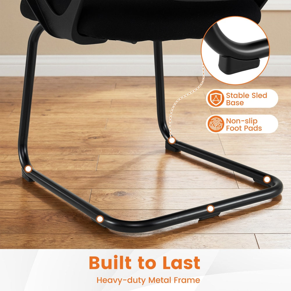 The office chairs focusing on the metal sled base and non-slip foot pads