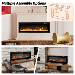 102/127 cm Wall Mounted Recessed Freestanding Electric Fireplace, image 6