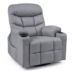 Recliner Chair with Massage and Heat Nursery Rocking Chair with 360° Swivel Function-Grey