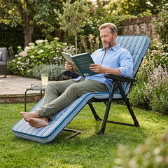Reclining Relaxer Chair with Thick Padded Cushion for Patio-Blue