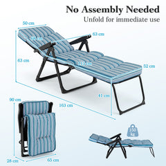 Reclining Relaxer Chair with Thick Padded Cushion for Patio-Blue