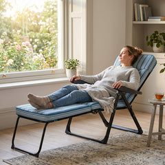 Reclining Relaxer Chair with Thick Padded Cushion for Patio-Blue