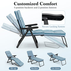 Reclining Relaxer Chair with Thick Padded Cushion for Patio-Blue