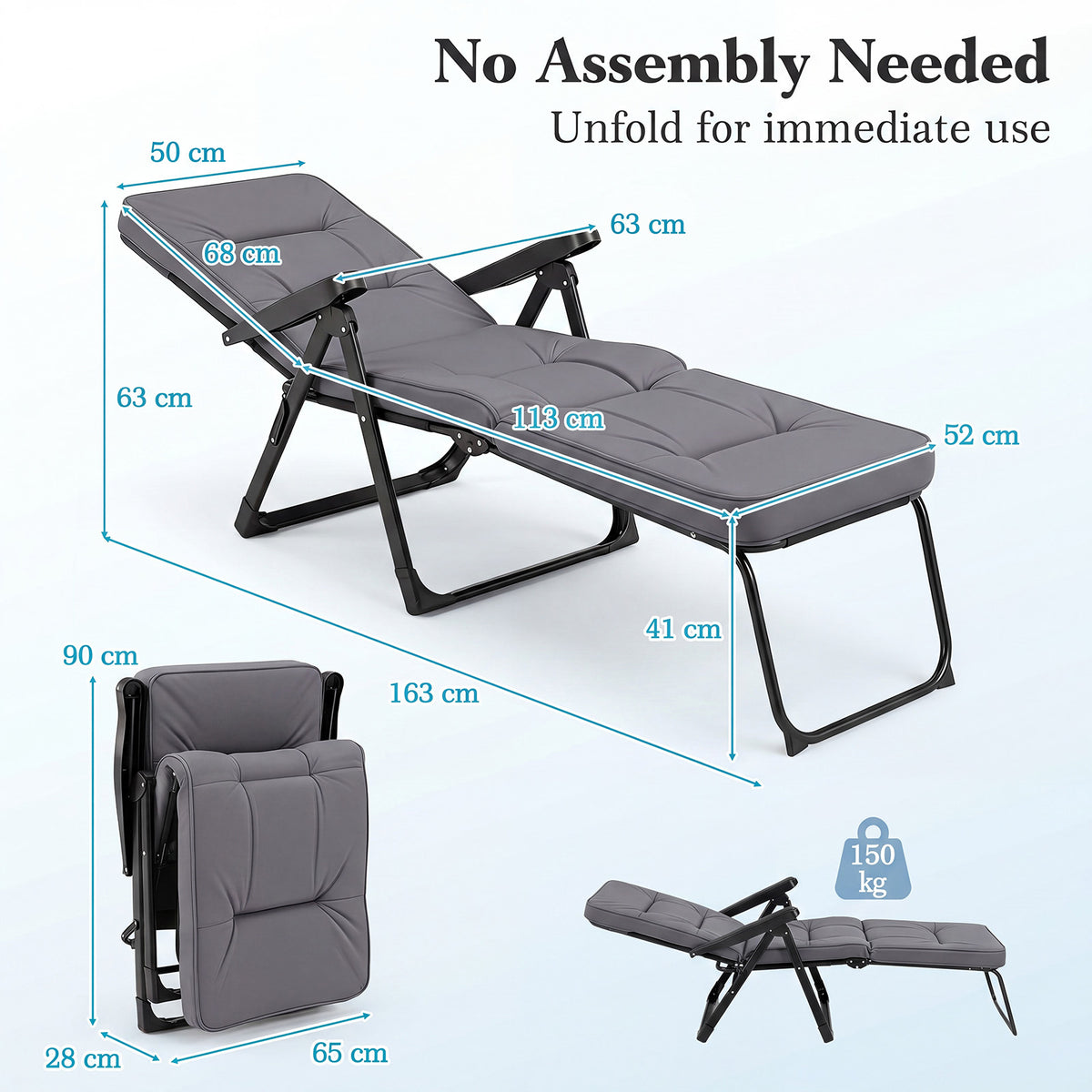 Reclining Relaxer Chair with Thick Padded Cushion for Patio-Grey