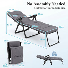 Reclining Relaxer Chair with Thick Padded Cushion for Patio-Grey