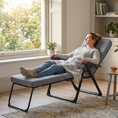Reclining Relaxer Chair with Thick Padded Cushion for Patio-Grey